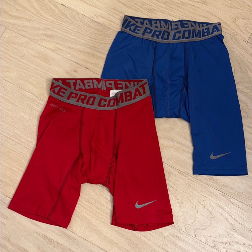 Nike Pro Combat Red and Blue Athletic Shorts